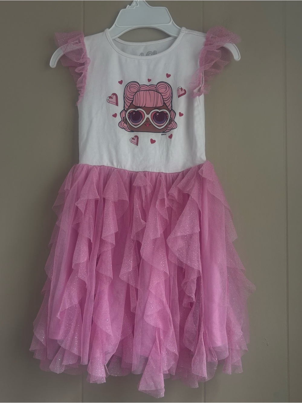 L.O.L. Surprise! Girls Pink Glitter Tulle Ruffle Dress Size XS (4/5)